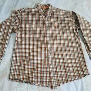 Q8e Cinch mens button front orange brown shirt